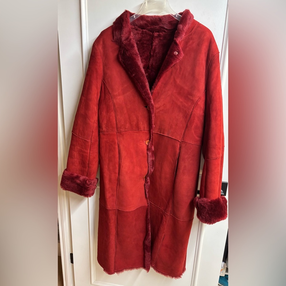 Women's Red Shearling Coat